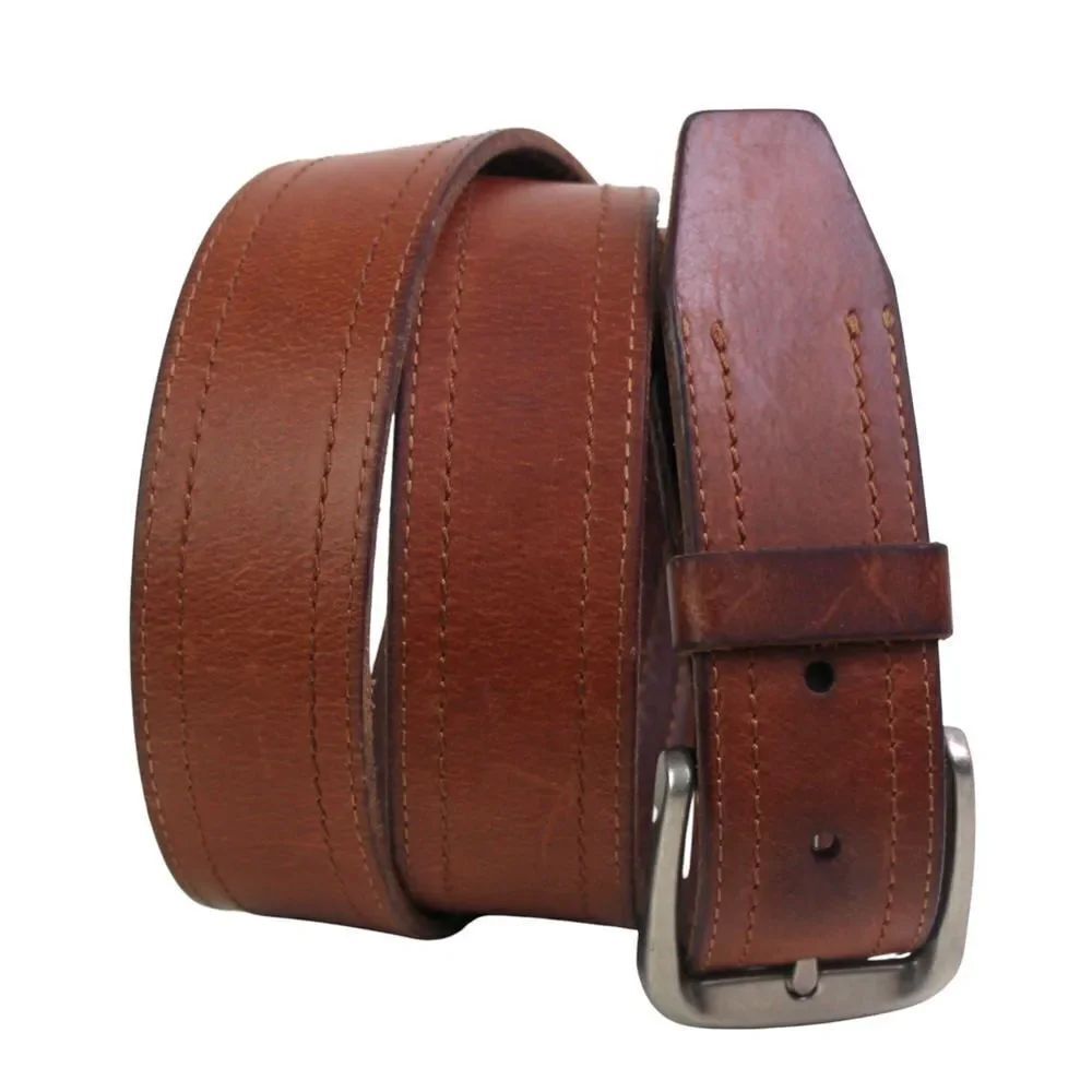 Columbia BROWN REAL LEATHER 1 3/8"Wd STITCH CASUAL DRESS MEN'S BELT 38-40/L (D17